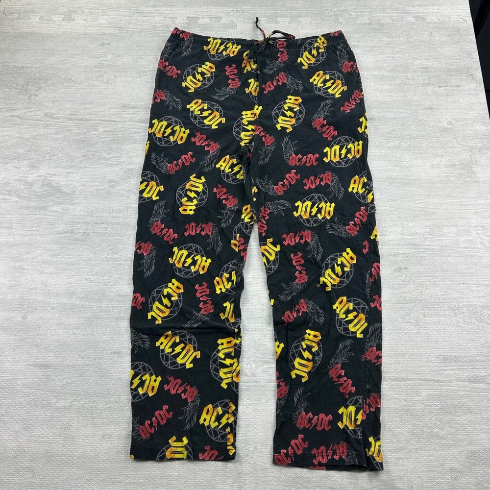 Vintage ACDC Sweatpants Size 34x28.5 Black Pajamas Rock Band Concert